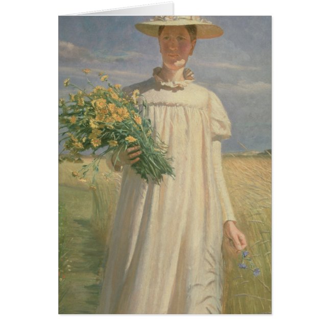 Anna Ancher som går tillbaka från blomman Hälsningskort (Framsidan)