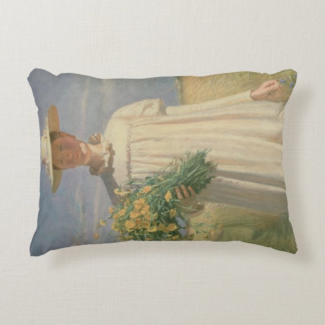 Anna Ancher som går tillbaka från blomman Prydnadskudde (Framsidan)