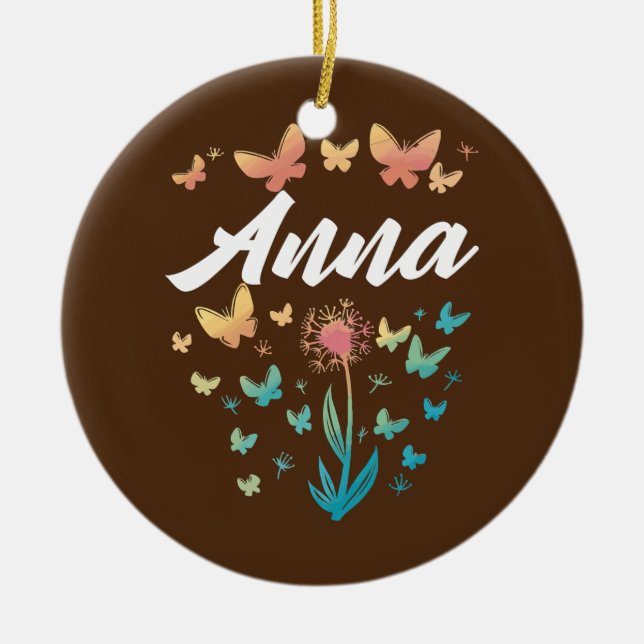 Anna Birthday syster Butterfly Dandelion Namn Julgransprydnad Keramik (Framsidan)