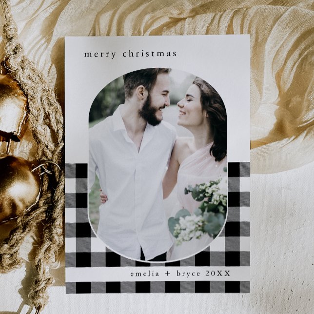 ANNA Black Buffalo Play-familjens fotojul Julkort (ANNA Black Buffalo Plaid Family Photo Christmas Holiday Card)