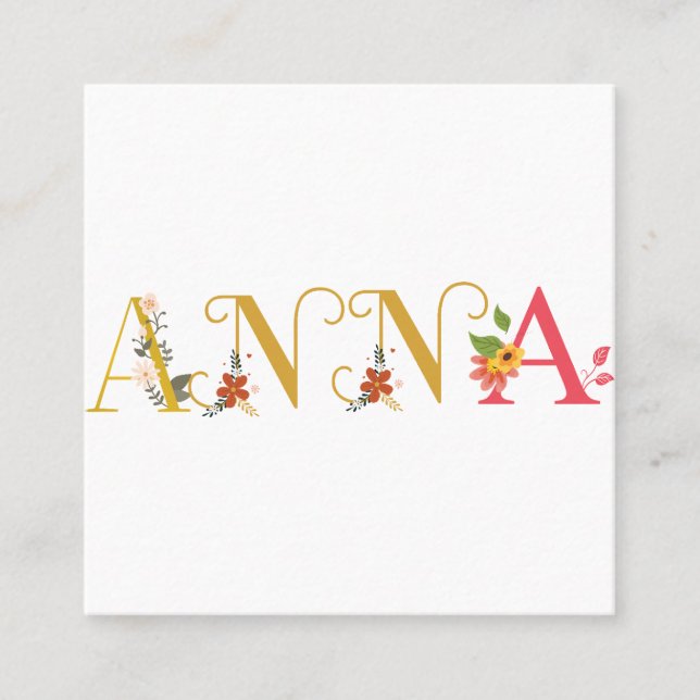 ANNA First Namn Elegant Embroized Fyrkantigt Visitkort (Framsida)