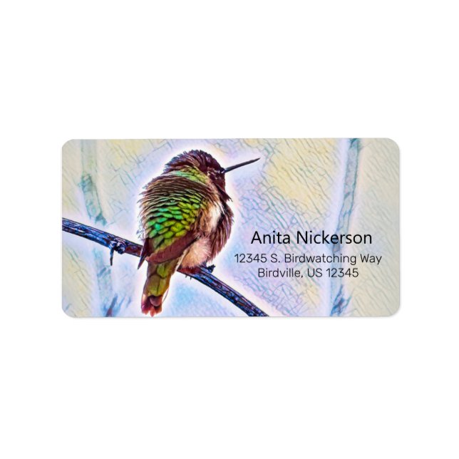Anna Hummingbird på Gren Pastel Färg Adress Adressetikett (Framsidan)