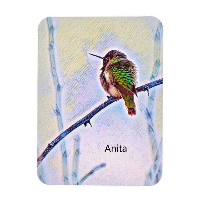 Anna Hummingbird på Gren Pastel Färg Magnet (Vertikal)
