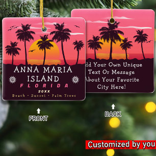 Anna Maria Florida Retro Sunset Handflatan Träd Julgransprydnad Keramik