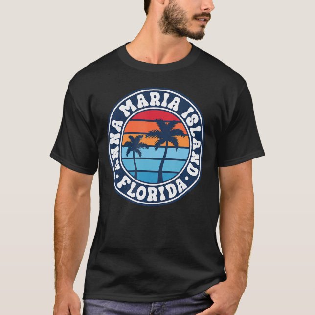 Anna Maria Island Ami Retro Sunset Handflatan Träd T Shirt (Framsida)