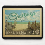 Anna Maria Island Beach Vintage resor<br><div class="desc">I Hälsning från Anna Maria-vintagens vykort finns en sandstrand med vackra turkoshavet vatten och över havet,  ett blå himmel med giftiga vita moln. I vintage resor stil.</div>