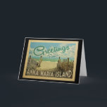 Anna Maria Island Beach Vintage resor Kort<br><div class="desc">I Hälsning från Anna Maria-vintagens vykort finns en sandstrand med vackra turkoshavet vatten och över havet,  ett blå himmel med giftiga vita moln. I vintage resor stil.</div>