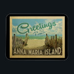 Anna Maria Island Magnet Beach Vintage resor<br><div class="desc">I Hälsning från Anna Maria-vintagens vykort finns en sandstrand med vackra turkoshavet vatten och över havet,  ett blå himmel med giftiga vita moln. I vintage resor stil.</div>