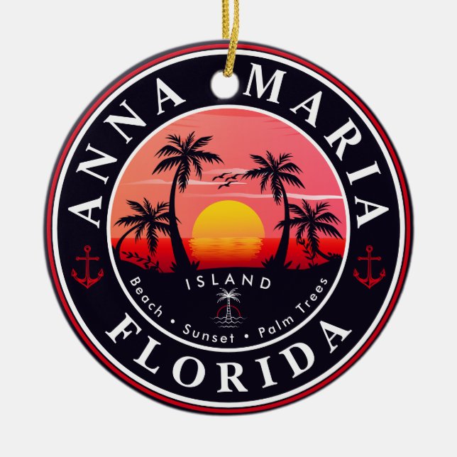 Anna Maria ö Florida Retro Sunset Souvenirs Julgransprydnad Keramik (Framsidan)
