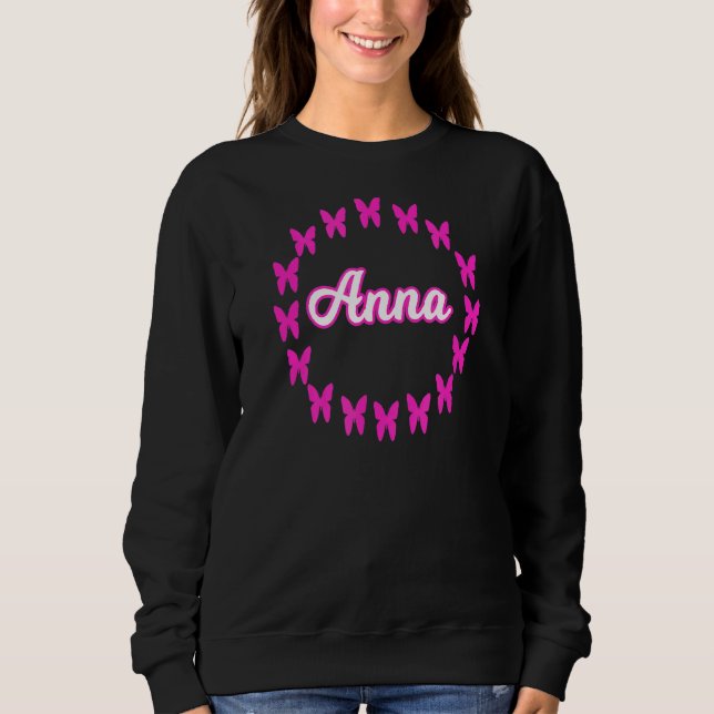 Anna Namn med Rosa Butterflies T Shirt (Framsida)