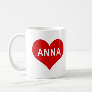 ANNA NAMN Red Kärlek Heart Kaffemugg