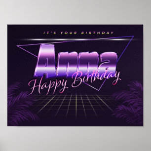 Anna Namn Vorname lila retro Poster Geburtstag