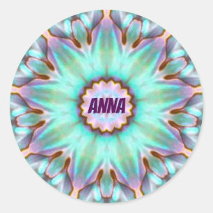 ANNA ~ Personlig Paua Snäcka Sticker Fractal ~ Runt Klistermärke
