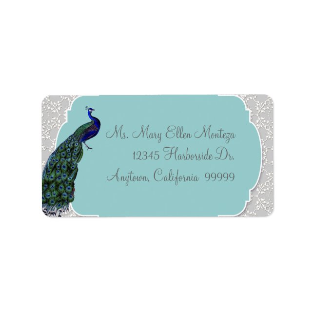 AnnaLiese Peacock Damask - Blå matchande etiketter Adressetikett (Framsidan)