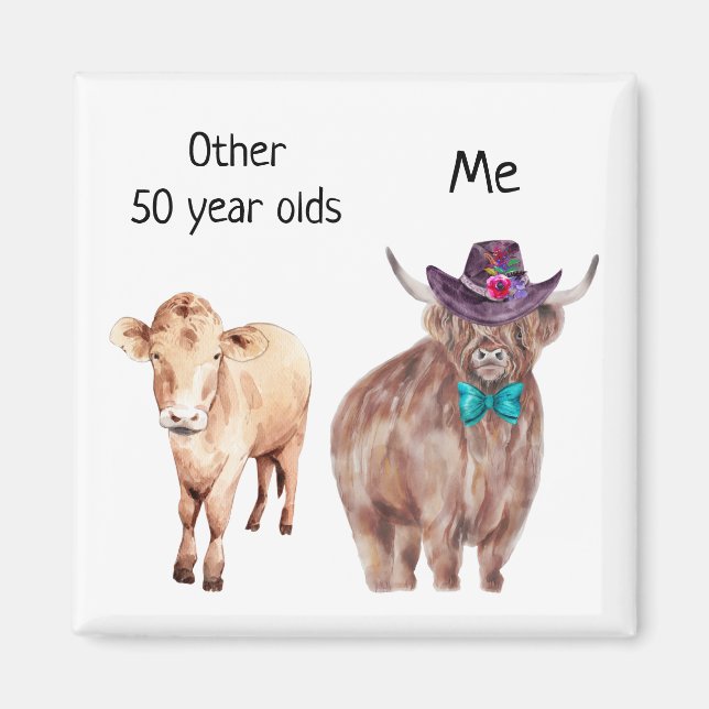 Annan 50 årig födelsedag Highland Cow Magnet (Framsidan)