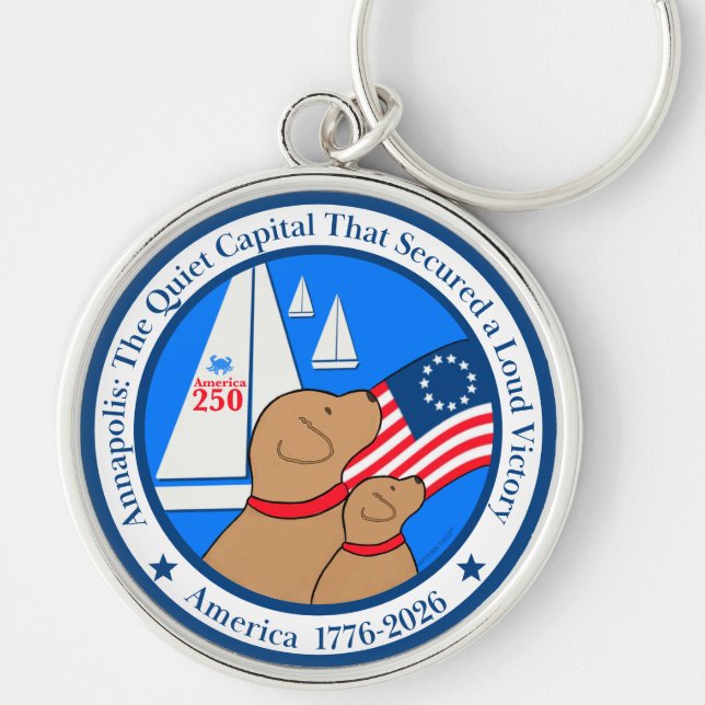 Annapolis Amerikas 250-årsjubileum Rund Silverfärgad Nyckelring (Framsidan)