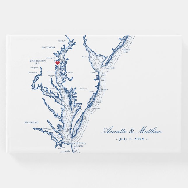 Annapolis Chesapeake Bay Karta Bröllop Gästböcker (Framsida)