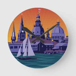 Annapolis kyrktorner och Cupolas: Solnedgång Rund Klocka