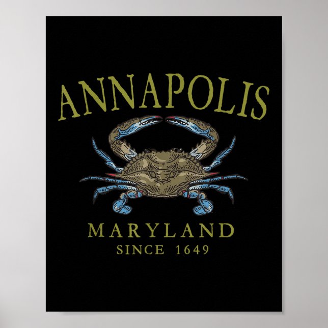 Annapolis Maryland Blue Crab Since 1649 Arched Oli Poster (Framsidan)