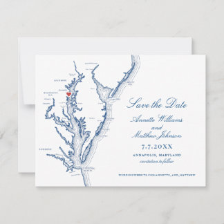 Annapolis Maryland Bröllop Elegant Marin Karta Spara Datumet