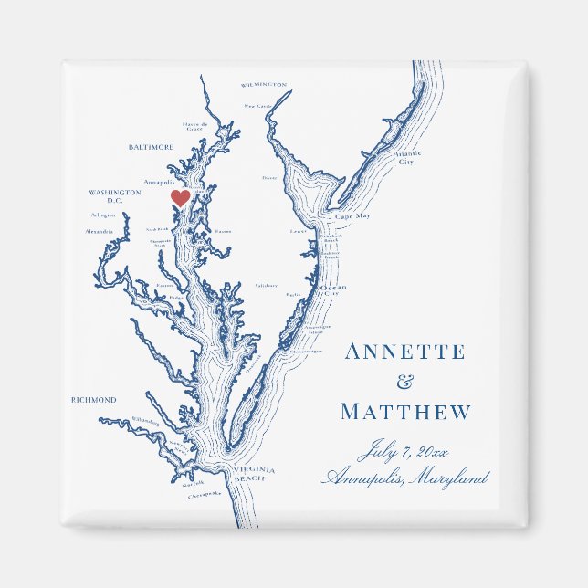Annapolis Maryland Chesapeake Bay Karta Bröllop Magnet (Framsidan)