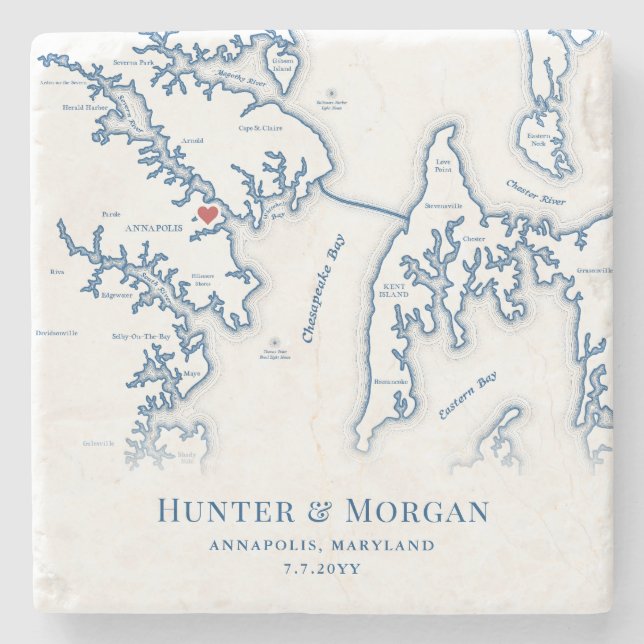 Annapolis Maryland Destination Wedding Favor Stenunderlägg (Framsidan)