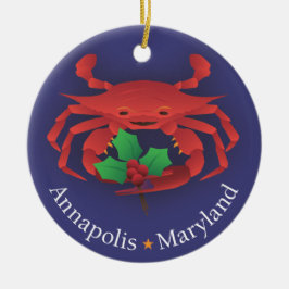Annapolis Maryland horisont & krabba med järnek Julgransprydnad Keramik