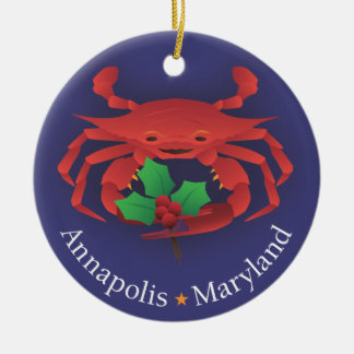 Annapolis Maryland horisont & krabba med järnek Julgransprydnad Keramik