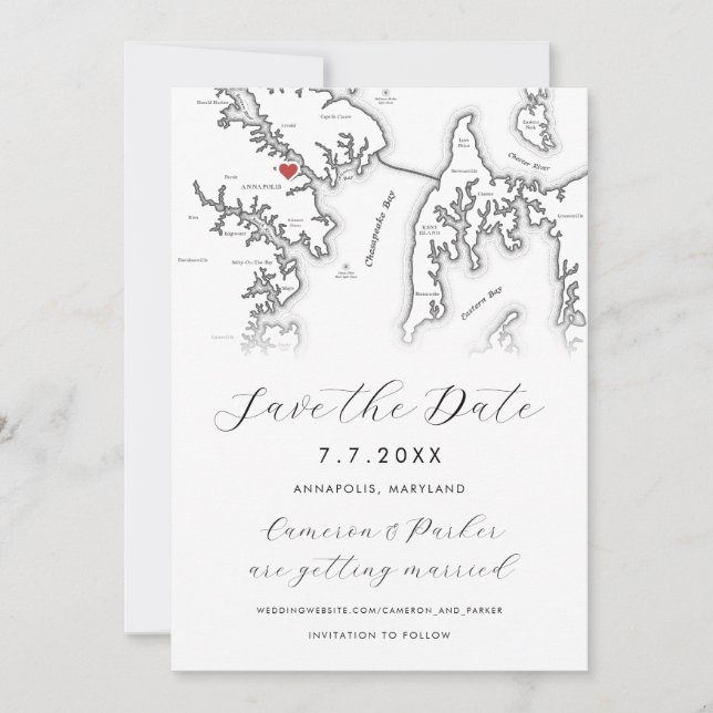 Annapolis Maryland Karta Black and White Photo Spara Datumet (Framsida)