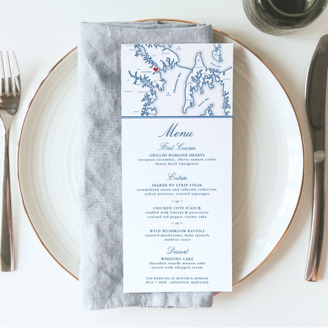 Annapolis Maryland Karta Elegant bröllop Meny (These Annapolis map wedding menus are perfect for your destination wedding to maryland)
