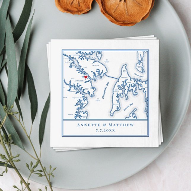 Annapolis Maryland Karta Elegant bröllop Pappersservett (Skapare uppladdad)