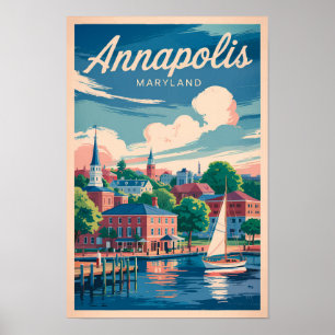 Annapolis Maryland Siluett Resa Konst Vintage Poster