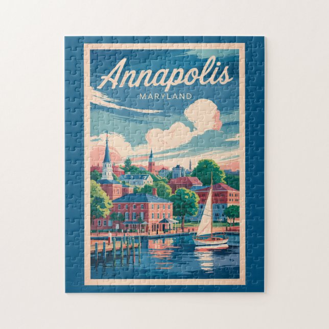 Annapolis Maryland Skyline Travel Art Vintage Pussel (Vertikal)