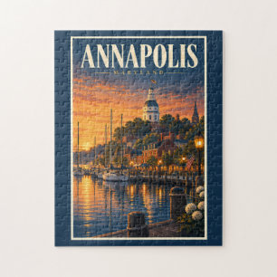 Annapolis Maryland Solnedgång Illustration Resa Ko Pussel