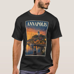 Annapolis Maryland Solnedgång Illustration Resa Ko T Shirt