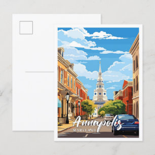 Annapolis Maryland Vintage Art Travel Illustration Vykort