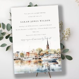 Annapolis Maryland Watercolor Baby Shower Inbjudningar