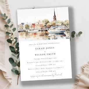 Annapolis Maryland Watercolor Rehearsal Dinner Inbjudningar