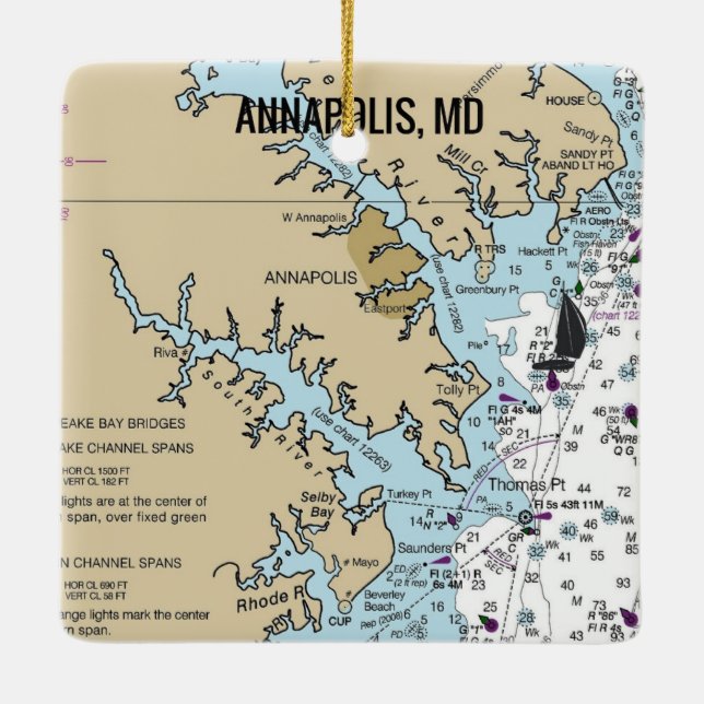 Annapolis MD Chart Julgransprydnad Keramik (Baksida)