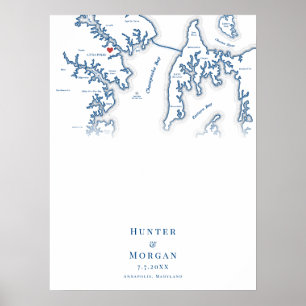 Annapolis MD Karta Bröllop Elegant Guest Bok Poste Poster
