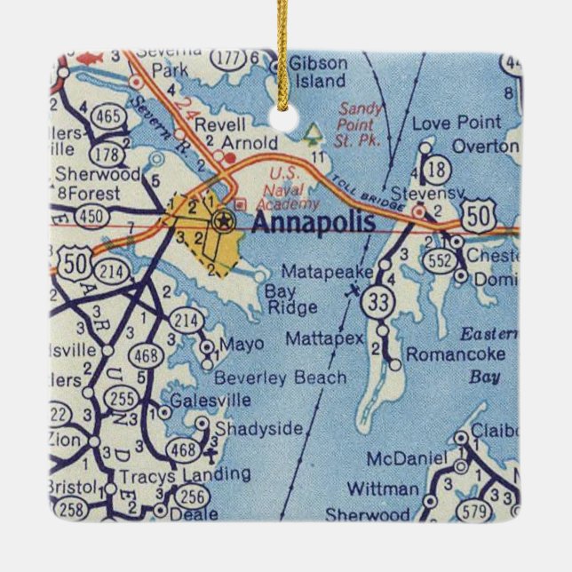Annapolis MD Vintage Karta Julgransprydnad Keramik (Baksida)