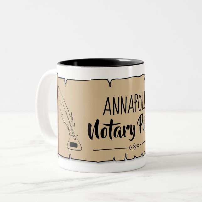 Annapolis Notary Public Rulla Feather Quill Två-Tonad Mugg (Framsida vänster)