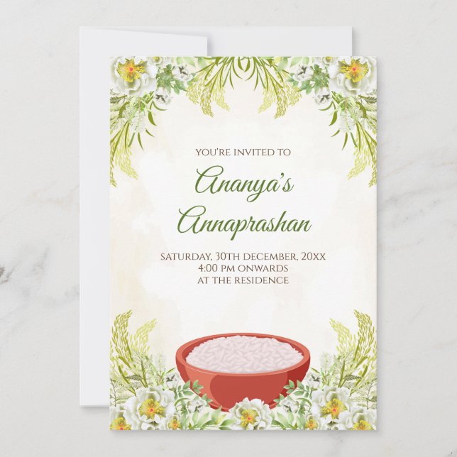Annaprasan inbjudan och Annaprashana-ceremonin (Framsida)