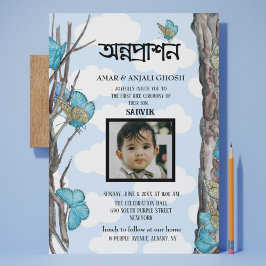 Annaprashan Bengali First Ris Blue Butterfly Inbjudningar