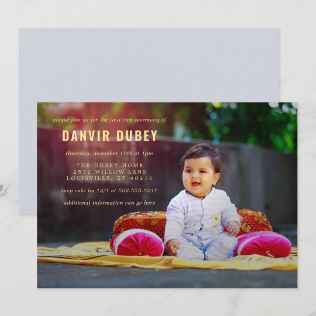 Annaprashan First Ris Ceremony Photo Inbjudningar (Fram/baksida)