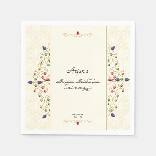 Annaprashan First Ris Ceremony Photo Välkomstecken Pappersservett (Framsidan)