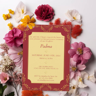 Annaprashana First Ris Red Guld Flowers Photo Inbjudningar