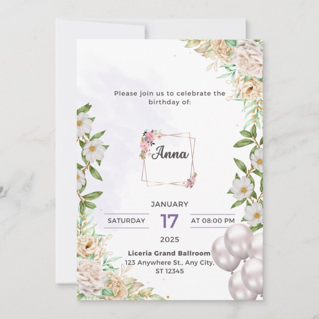 Anna's födelsedagsinbjudan kort (Framsida)