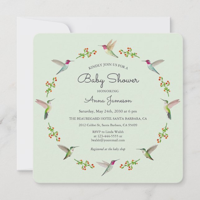 Anna's Hummingbird Baby Shower-inbjudan (Framsida)