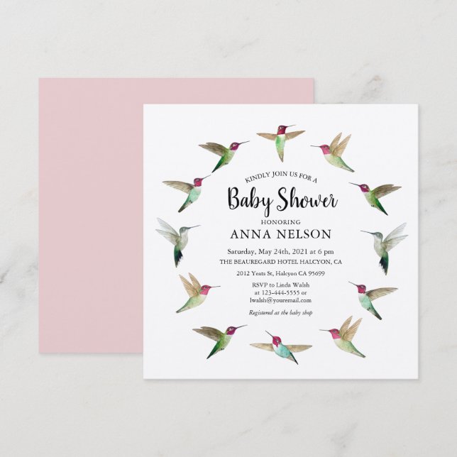 Anna's Hummingbird Baby Shower-inbjudan Inbjudningar (Fram/baksida)